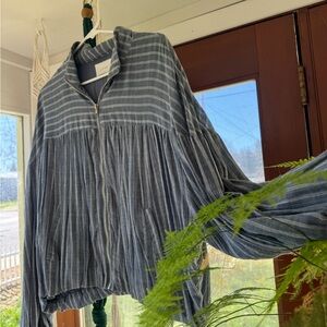 Blue Striped Zip-Up Jacket